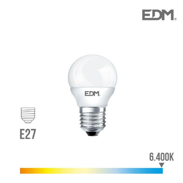 LAMPARA ESFERICA LED 6W E27 6.400K LUZ FRIA EDM